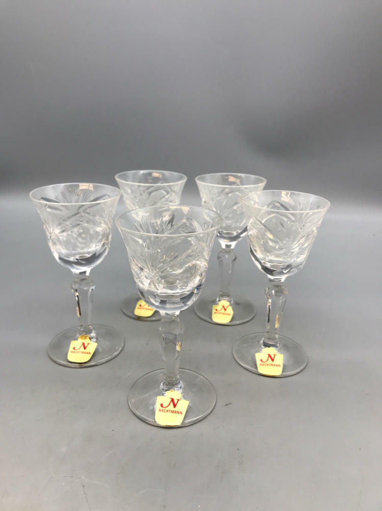 5 Nachtmann Crystal Wine Glasses Vintage Bavaria Germany - Good