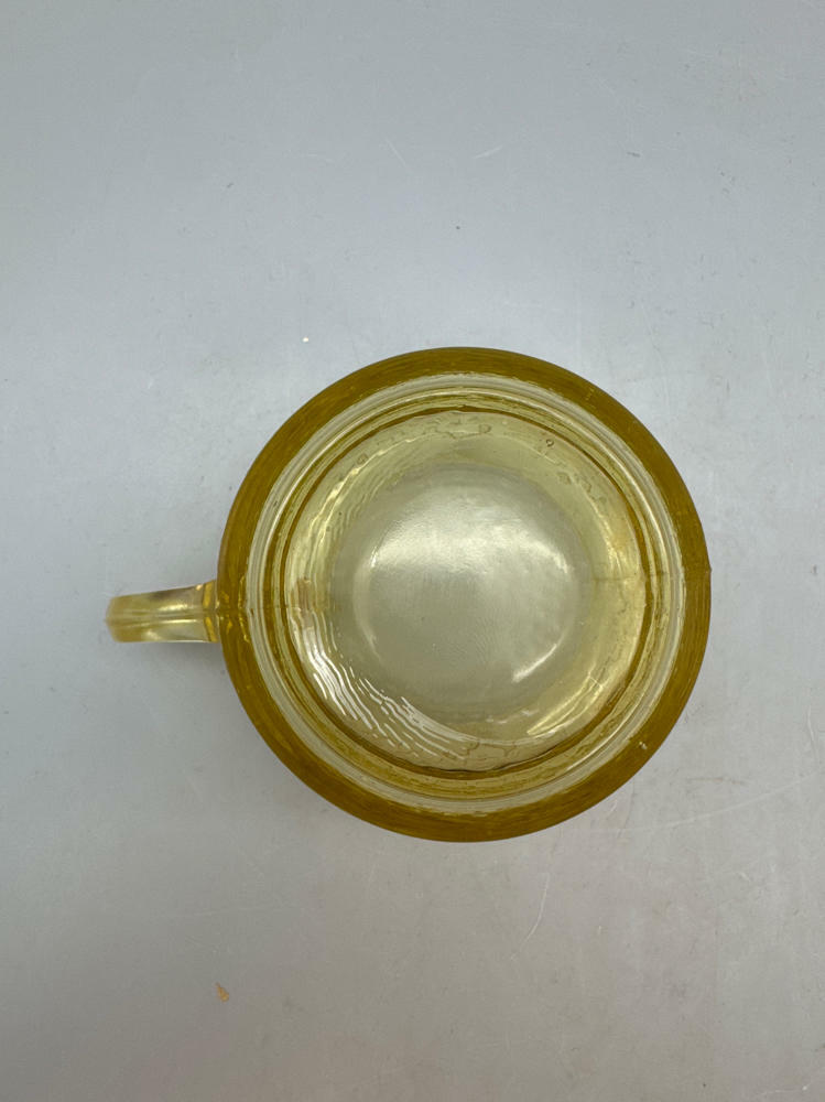 3 Piece Lot of Vintage Yellow Depression Glass Thumbprint Divided Dish & 2 Cups