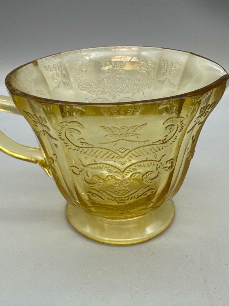 3 Piece Lot of Vintage Yellow Depression Glass Thumbprint Divided Dish & 2 Cups