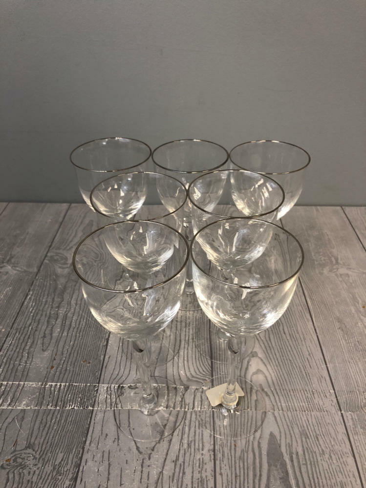 7 Lenox Rhythm Water Glasses Goblets Platinum Trim Optic Swirl Stems - Good
