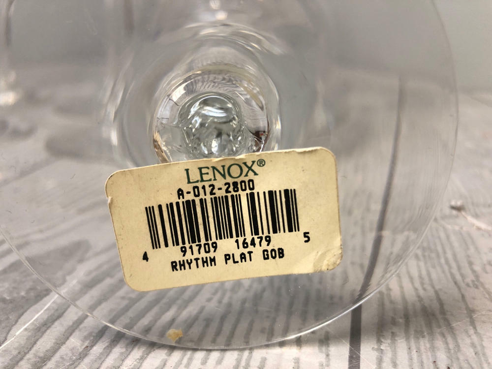 7 Lenox Rhythm Water Glasses Goblets Platinum Trim Optic Swirl Stems - Good