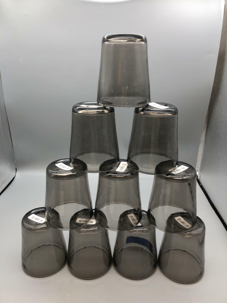 Set of 10 Bon Chef Plastic Cups 14 Oz. 3-1/2" Dia. X 4-1/4"H Smoke Gray Black - Like New