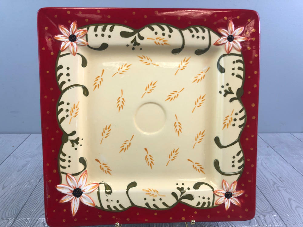 Gourmet by Fitz & Floyd "Homestead" Serving Dish Tray Platter Floral Red Yellow - Good
