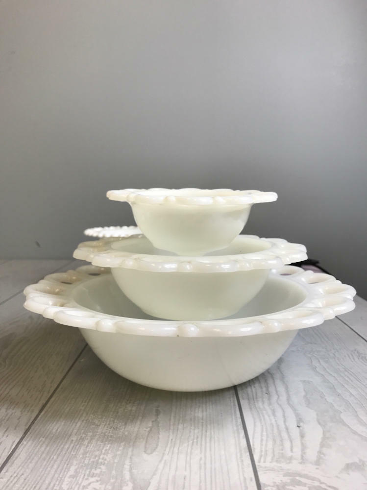 Wow!!! Lot of 24 Pieces of Assorted Sets & Styles of Milk Glass - Good