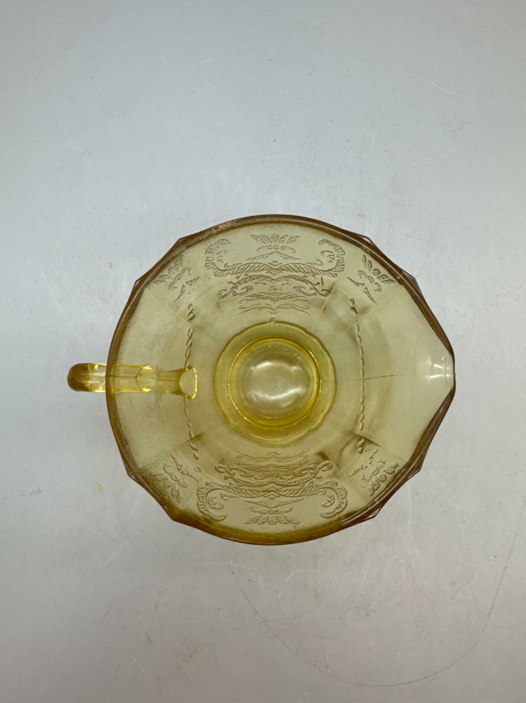 3 Piece Lot of Vintage Yellow Depression Glass Thumbprint Divided Dish & 2 Cups