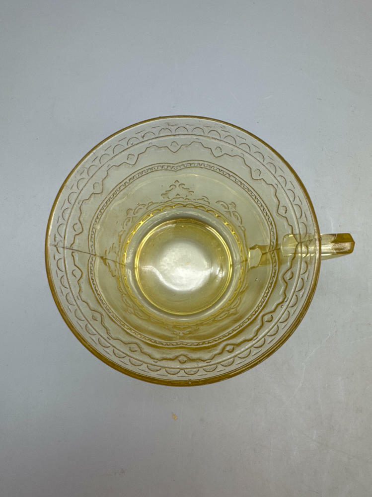 3 Piece Lot of Vintage Yellow Depression Glass Thumbprint Divided Dish & 2 Cups