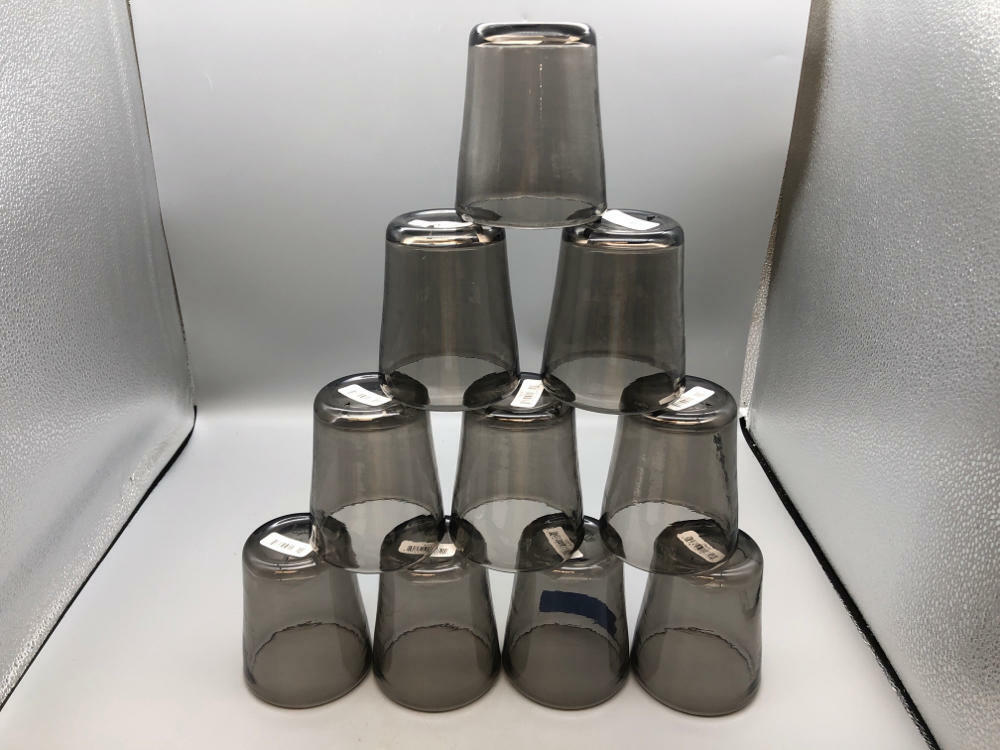 Set of 10 Bon Chef Plastic Cups 14 Oz. 3-1/2" Dia. X 4-1/4"H Smoke Gray Black - Like New