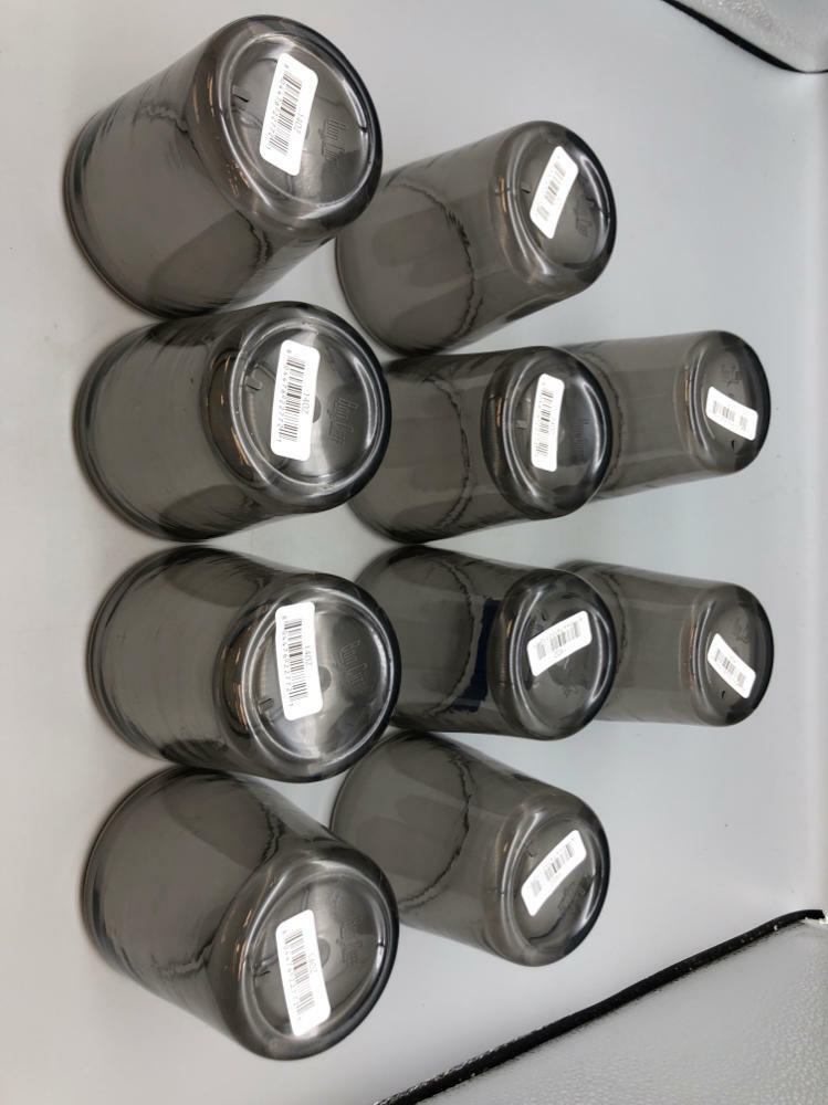 Set of 10 Bon Chef Plastic Cups 14 Oz. 3-1/2" Dia. X 4-1/4"H Smoke Gray Black - Like New