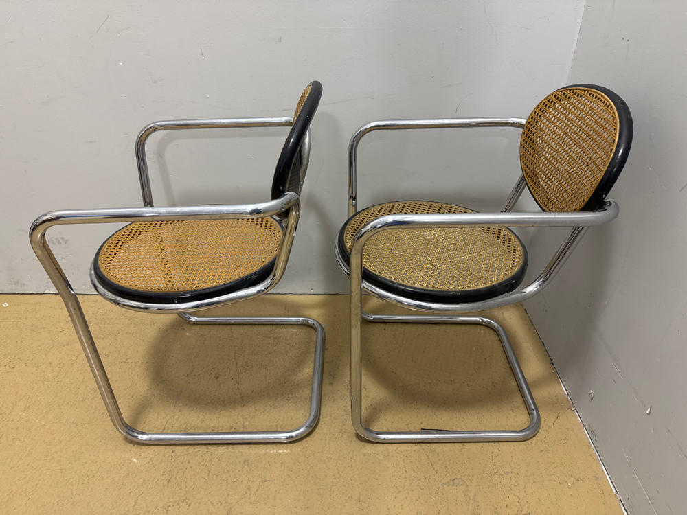 Set of 4 mid-century Italian tubular & caning chairs, 1970s - Dining Room Chairs - Good