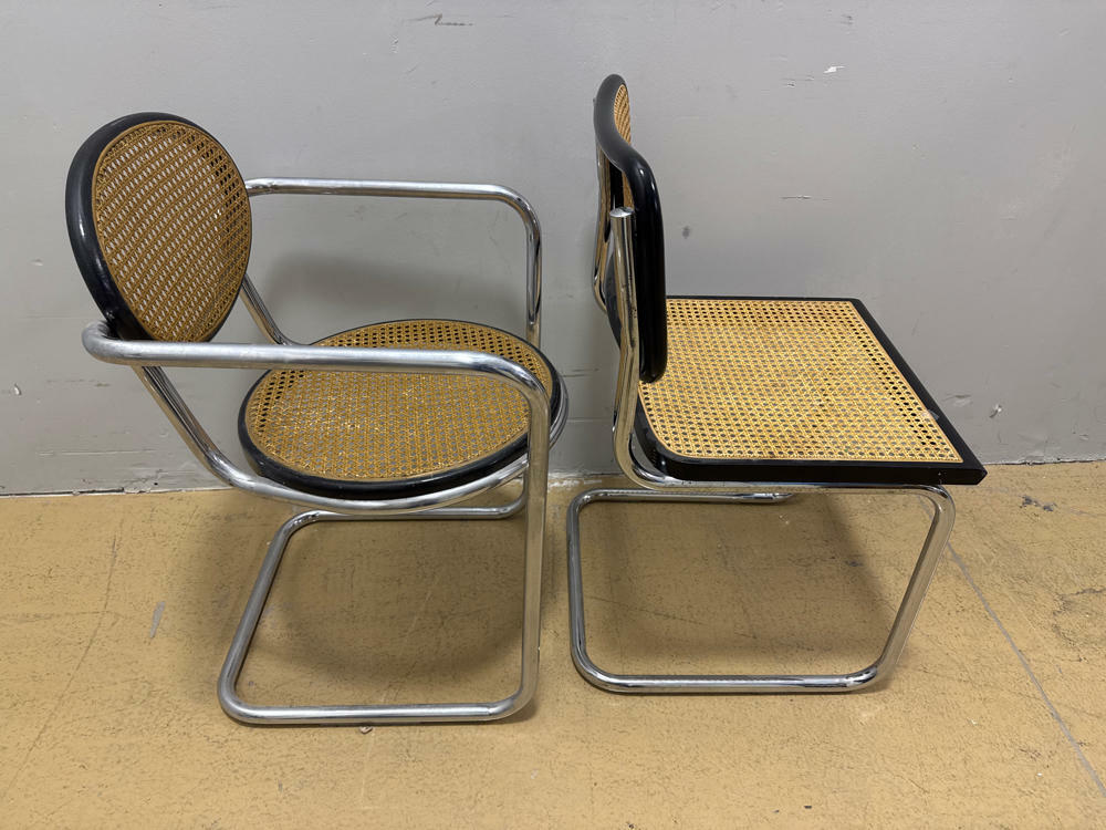 Set of 4 mid-century Italian tubular & caning chairs, 1970s - Dining Room Chairs - Good