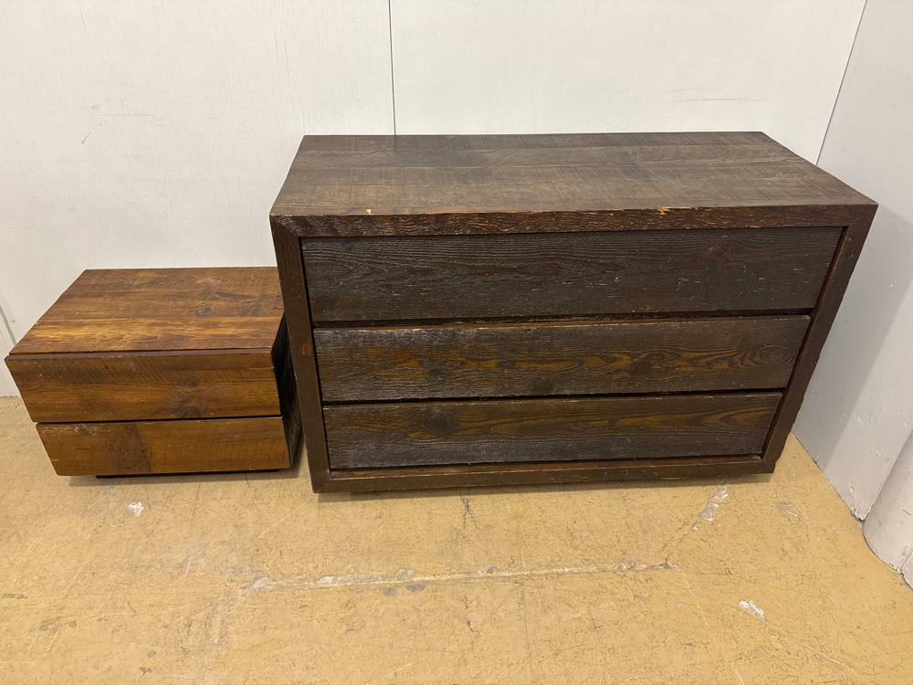 Rustic Natural Solid Dark Wood Dresser and Nightstand - 3 Drawer Dresser - Good