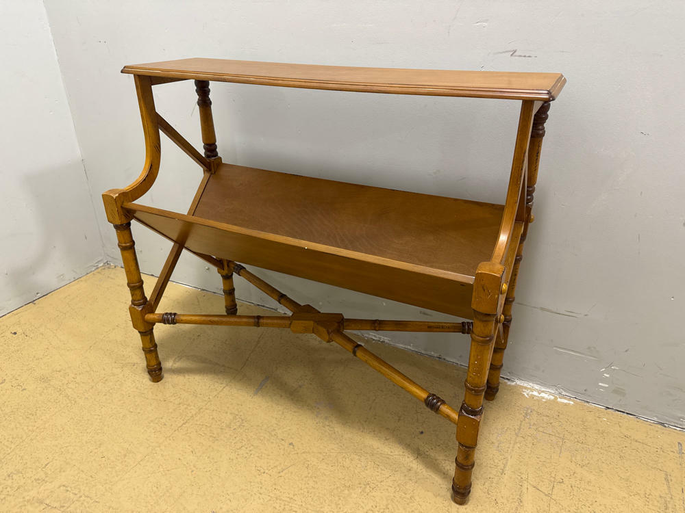 Vintage Light Wood Bamboo Like Book Through Bookcase - Decorative Hall Console - Good