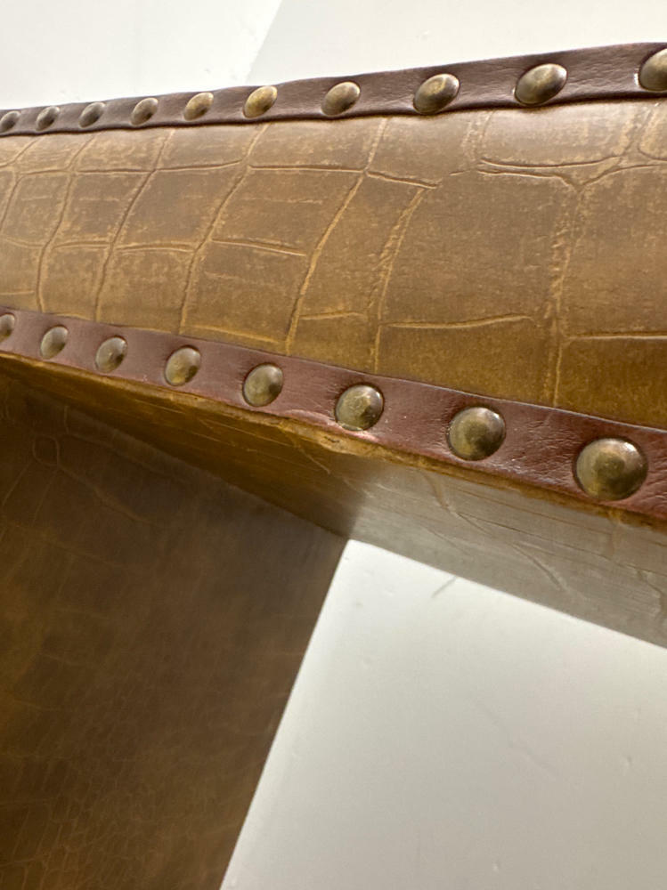 Three Hands Corp Brown Alligator Hall Table - Tufted Designed Boarders - Very Good