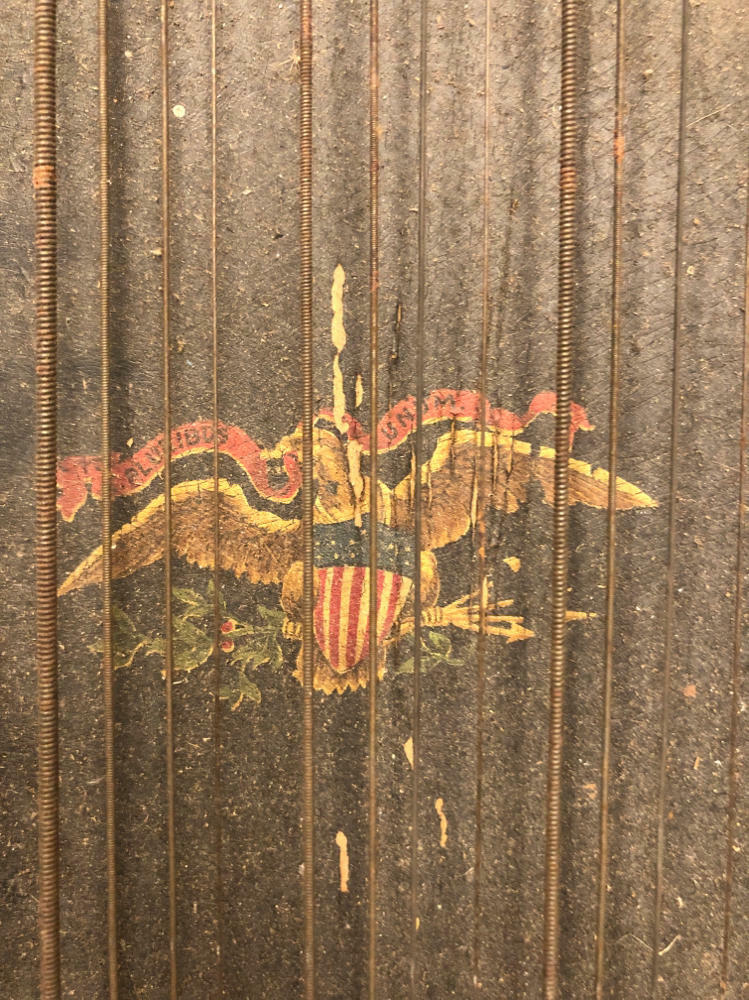 OLD VINTAGE WOOD-WOODEN LAP HARP MUSIC LAP INSTRUMENT - Bird Engraving - Acceptable