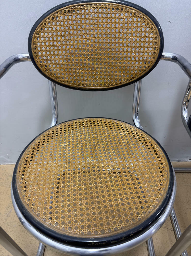 Set of 4 mid-century Italian tubular & caning chairs, 1970s - Dining Room Chairs - Good