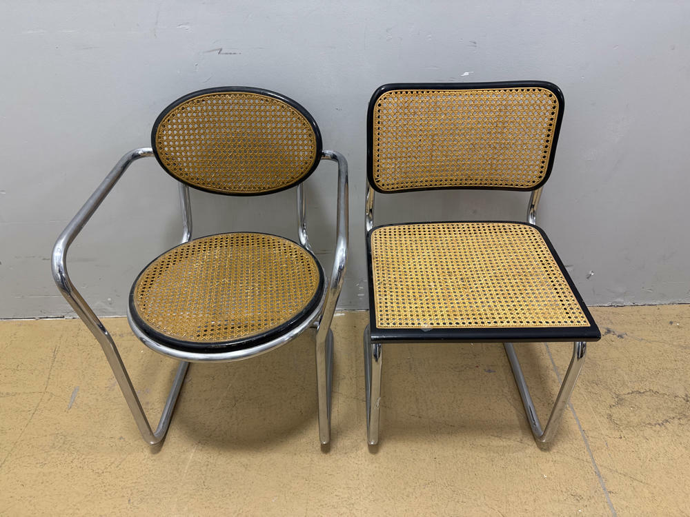 Set of 4 mid-century Italian tubular & caning chairs, 1970s - Dining Room Chairs - Good