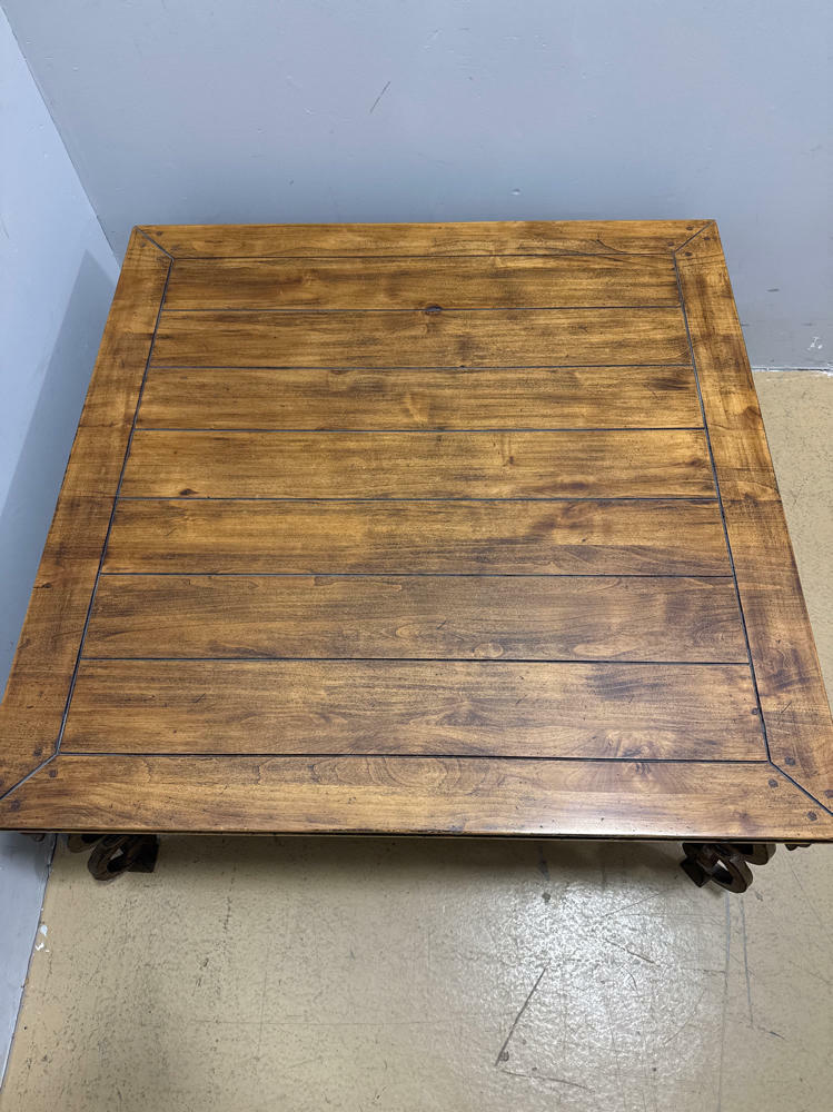 Beautiful Rustic Style Square Wooden and Metal Coffee Table with Lower Shelf - Good