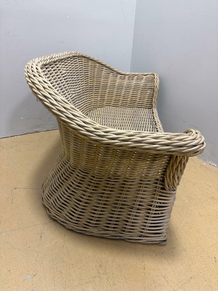 Tan Whicker Bench with Orange Cushion - Patio Furniture - For the Home - Good