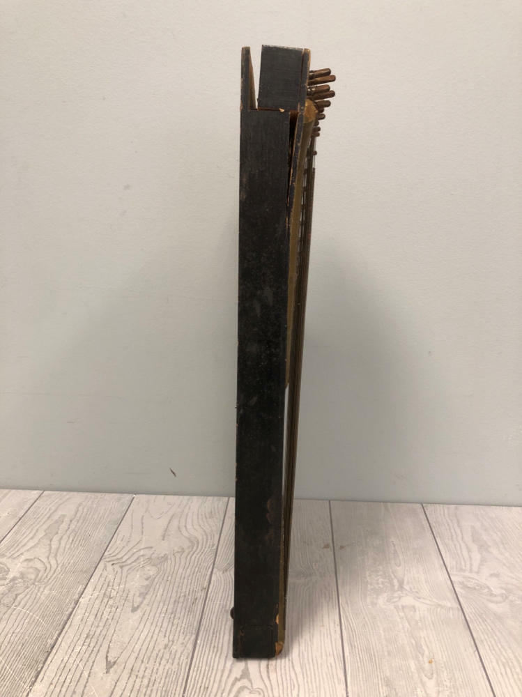 OLD VINTAGE WOOD-WOODEN LAP HARP MUSIC LAP INSTRUMENT - Bird Engraving - Acceptable