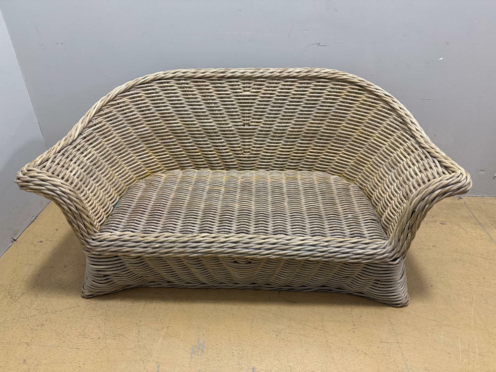 Tan Whicker Bench with Orange Cushion - Patio Furniture - For the Home - Good