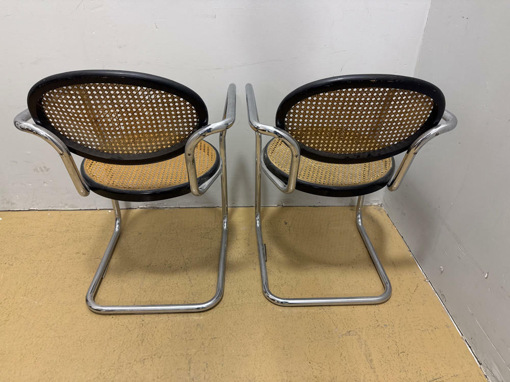 Set of 4 mid-century Italian tubular & caning chairs, 1970s - Dining Room Chairs - Good