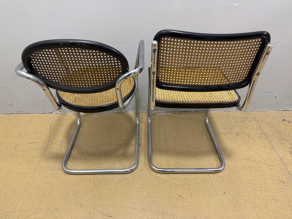 Set of 4 mid-century Italian tubular & caning chairs, 1970s - Dining Room Chairs - Good