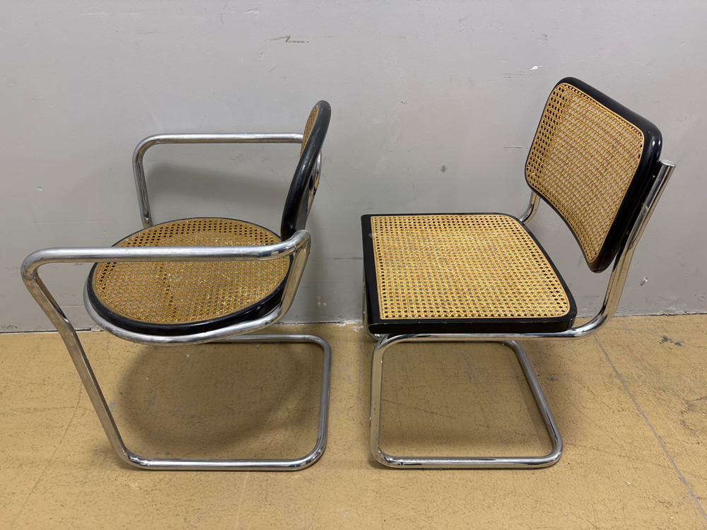 Set of 4 mid-century Italian tubular & caning chairs, 1970s - Dining Room Chairs - Good