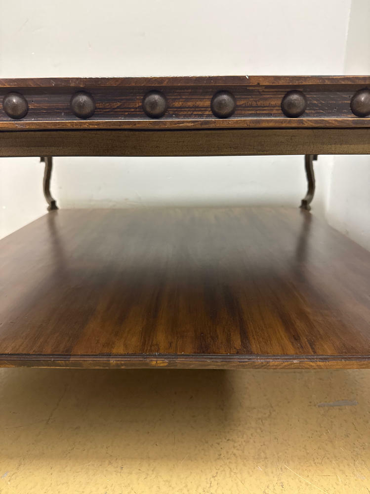Beautiful Rustic Style Square Wooden and Metal Coffee Table with Lower Shelf - Good