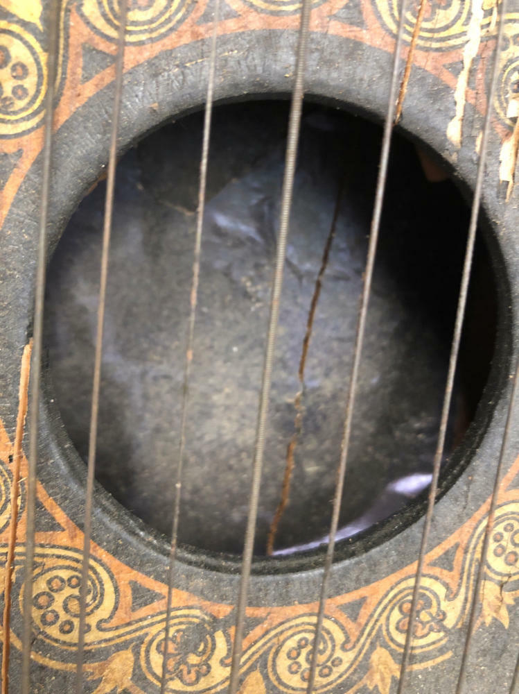 OLD VINTAGE WOOD-WOODEN LAP HARP MUSIC LAP INSTRUMENT - Bird Engraving - Acceptable