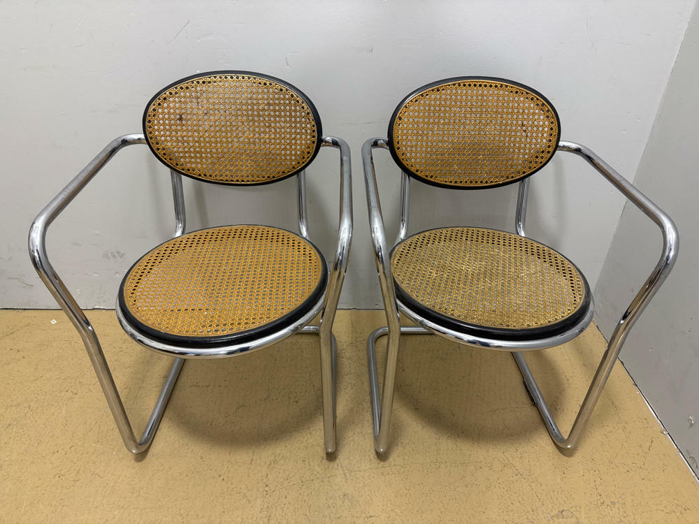 Set of 4 mid-century Italian tubular & caning chairs, 1970s - Dining Room Chairs - Good