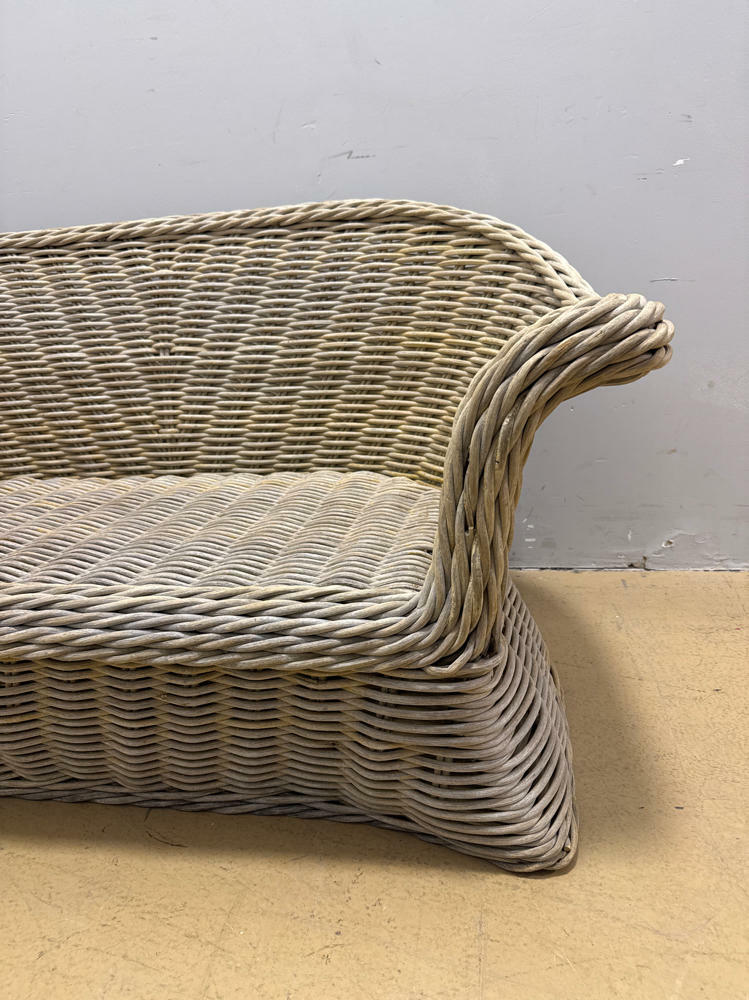 Tan Whicker Bench with Orange Cushion - Patio Furniture - For the Home - Good