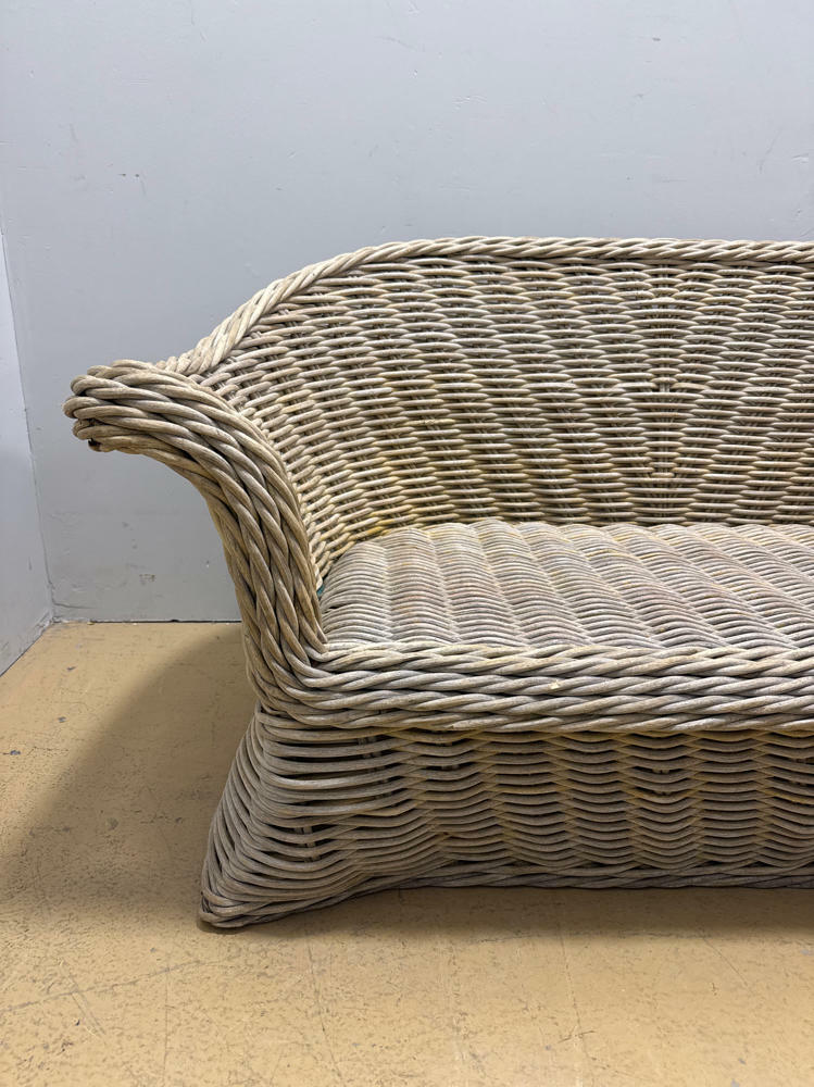 Tan Whicker Bench with Orange Cushion - Patio Furniture - For the Home - Good