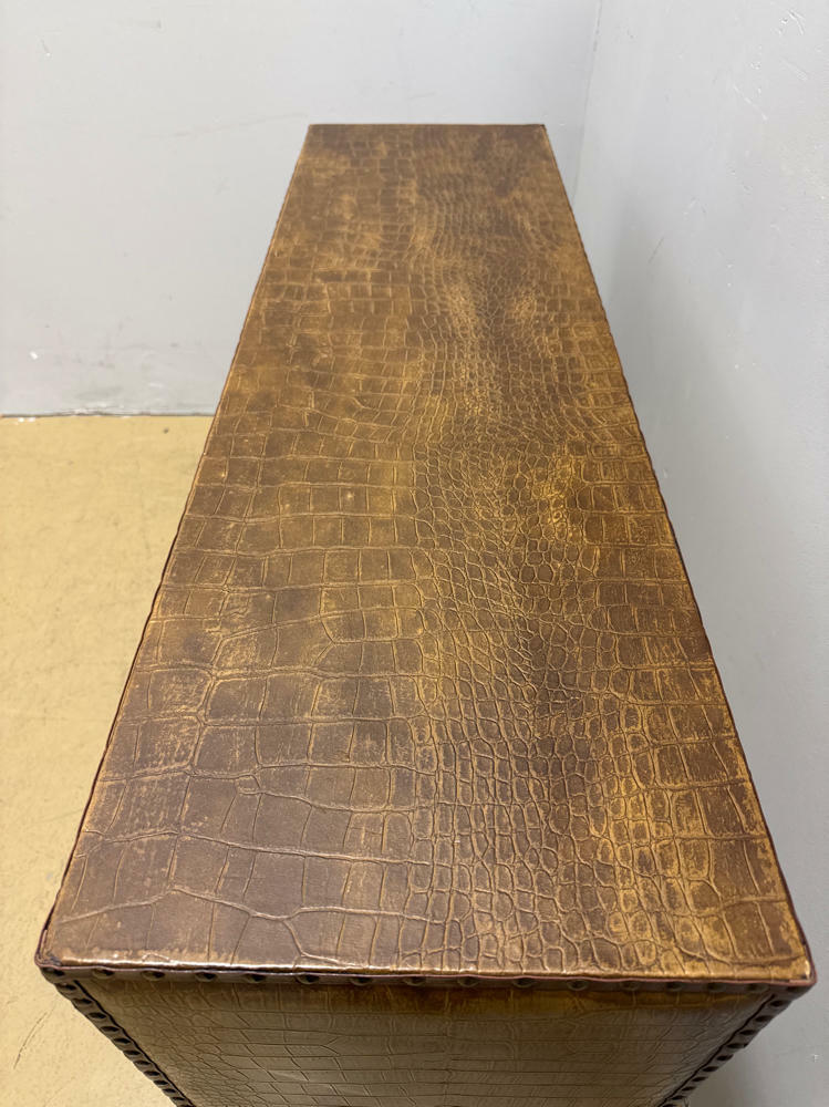 Three Hands Corp Brown Alligator Hall Table - Tufted Designed Boarders - Very Good