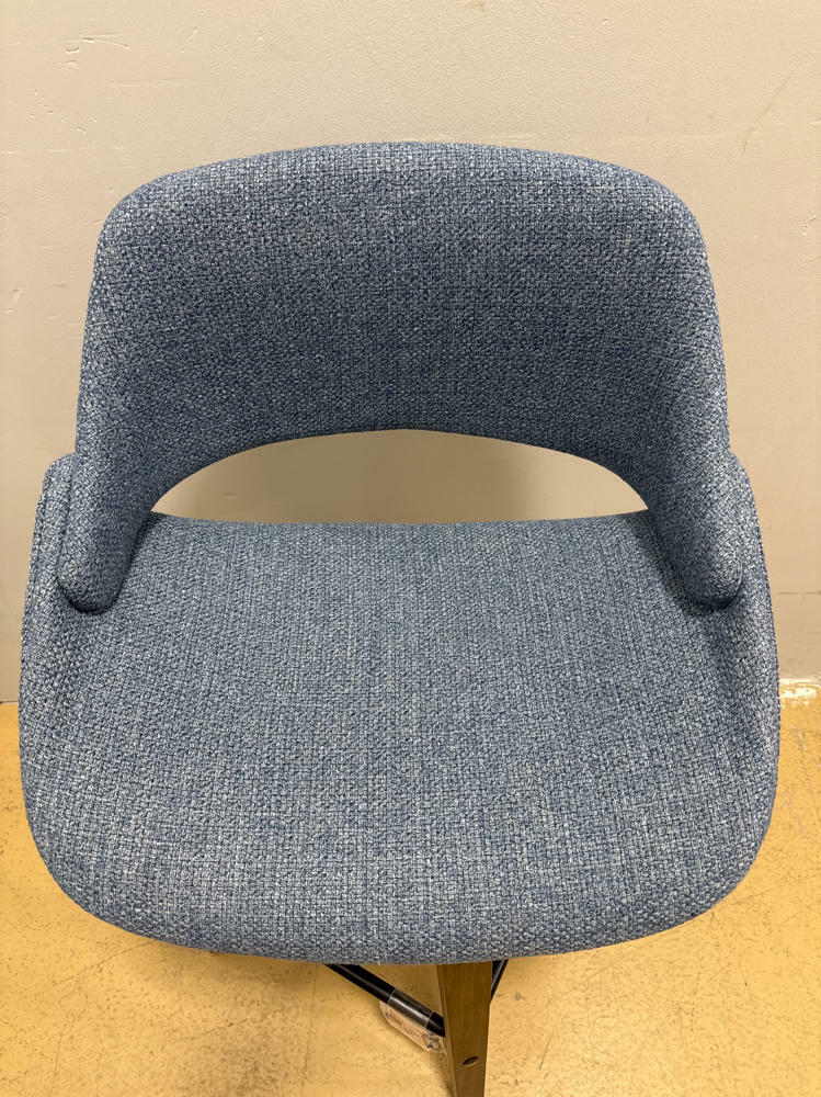 Pair of Fabrico 26in Blue Noise Fabric & Walnut Wood Fixed-Height Counter Stool - Very Good