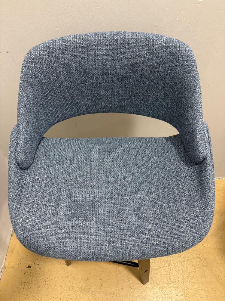 Pair of Fabrico 26in Blue Noise Fabric & Walnut Wood Fixed-Height Counter Stool - Very Good
