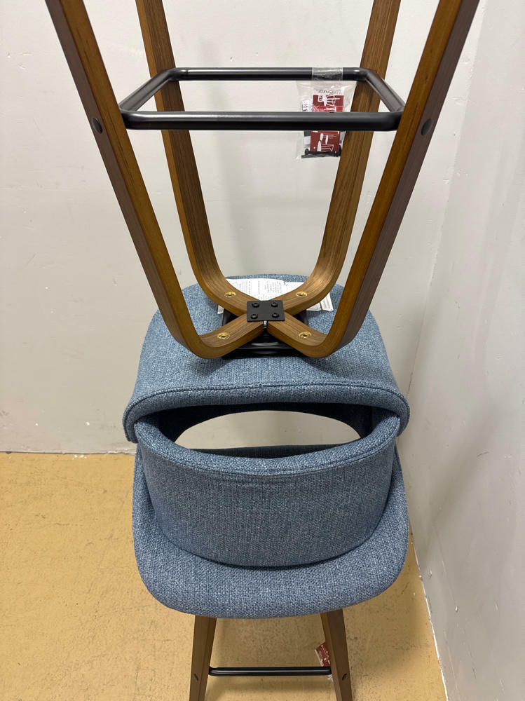 Pair of Fabrico 26in Blue Noise Fabric & Walnut Wood Fixed-Height Counter Stool - Very Good