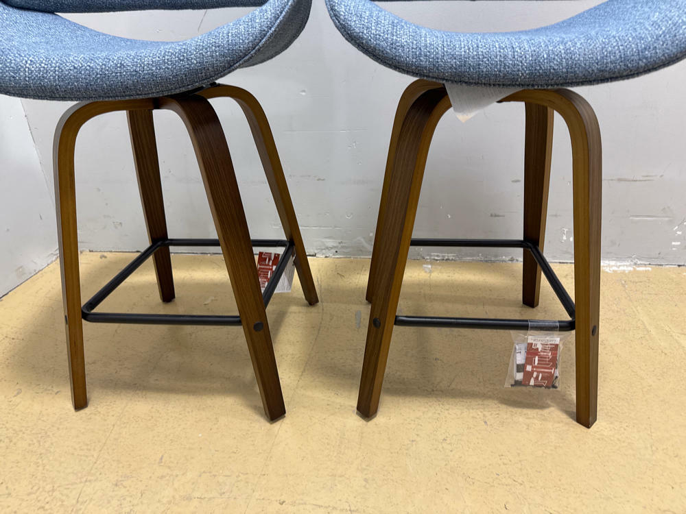 Pair of Fabrico 26in Blue Noise Fabric & Walnut Wood Fixed-Height Counter Stool - Very Good