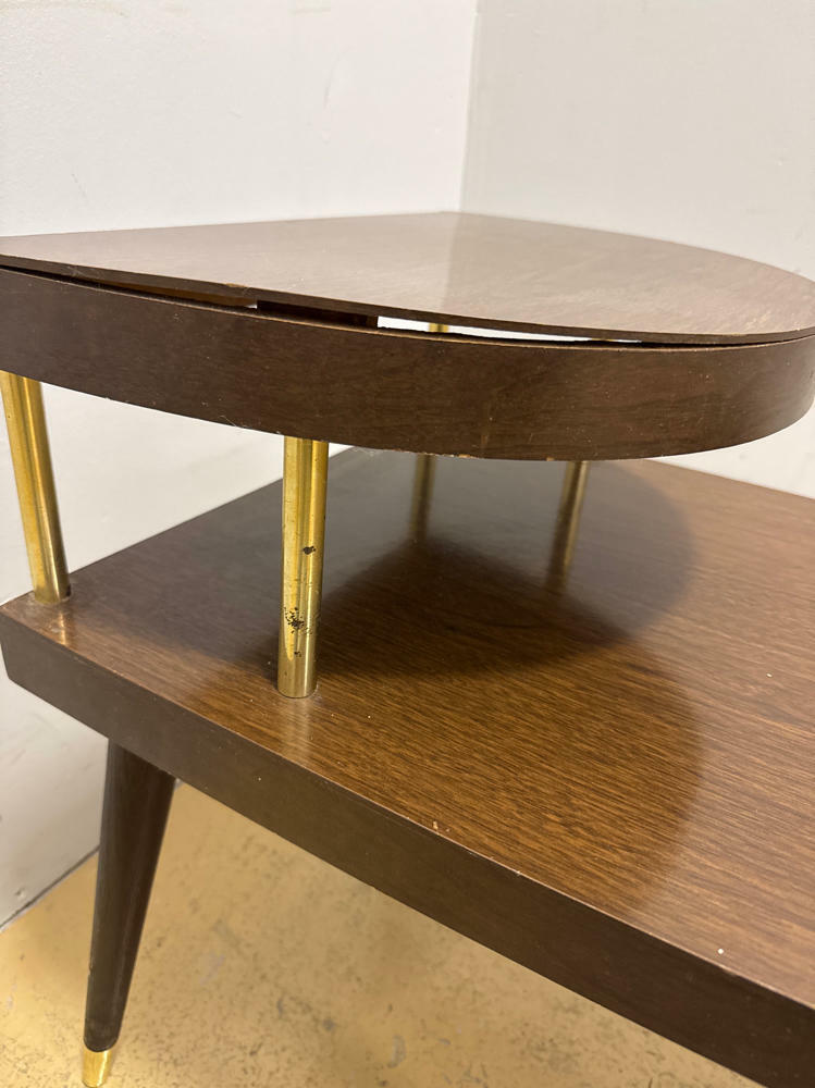 Pair of Dark Wooden MCM Side Tables - Gold Accents - Home Furniture & Accents - Good