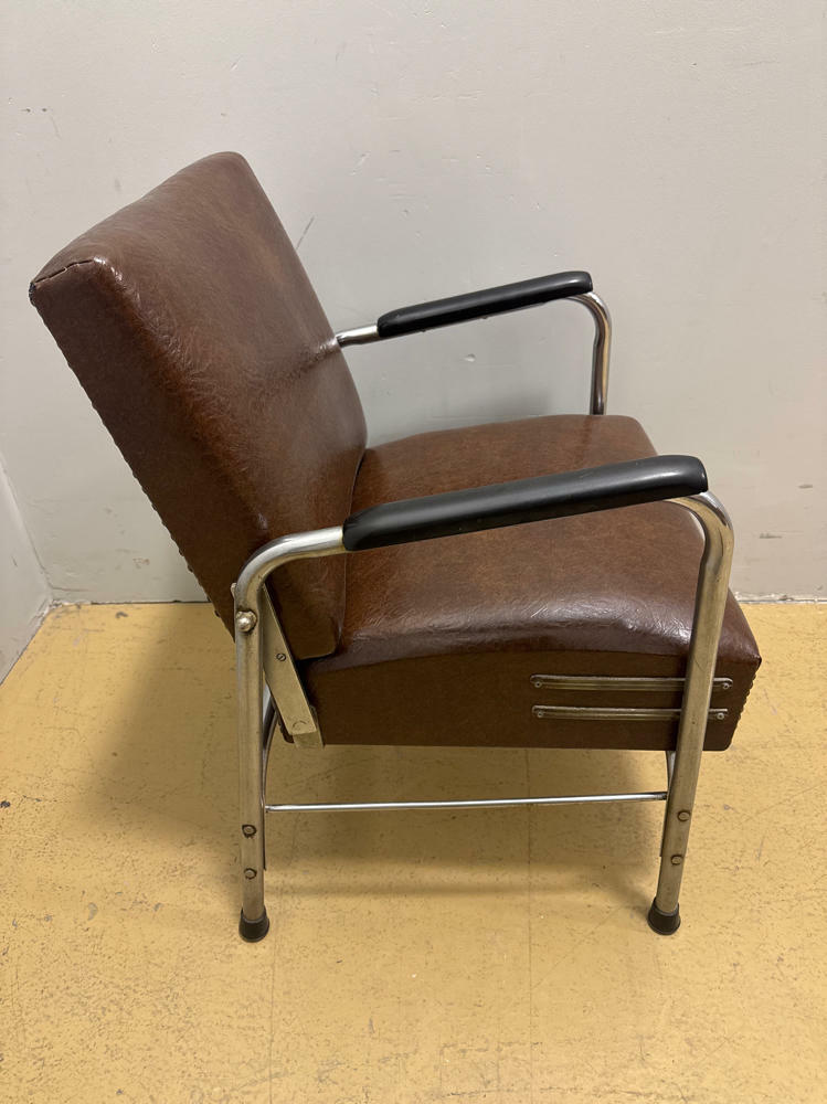 Dark Brown Leather Antique Auto Recline Shampoo Chair with Accessories-Made 1963 - Good