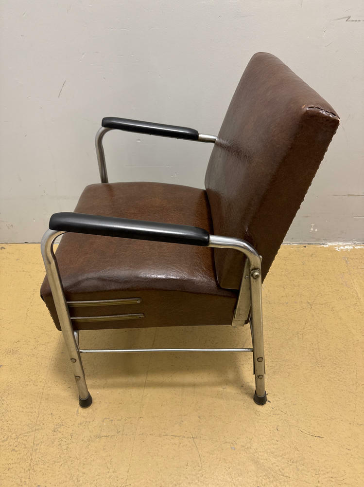 Dark Brown Leather Antique Auto Recline Shampoo Chair with Accessories-Made 1963 - Good