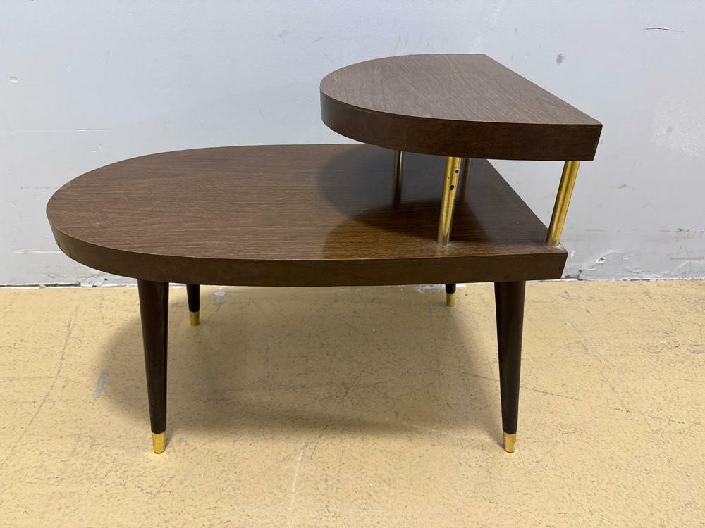 Pair of Dark Wooden MCM Side Tables - Gold Accents - Home Furniture & Accents - Good