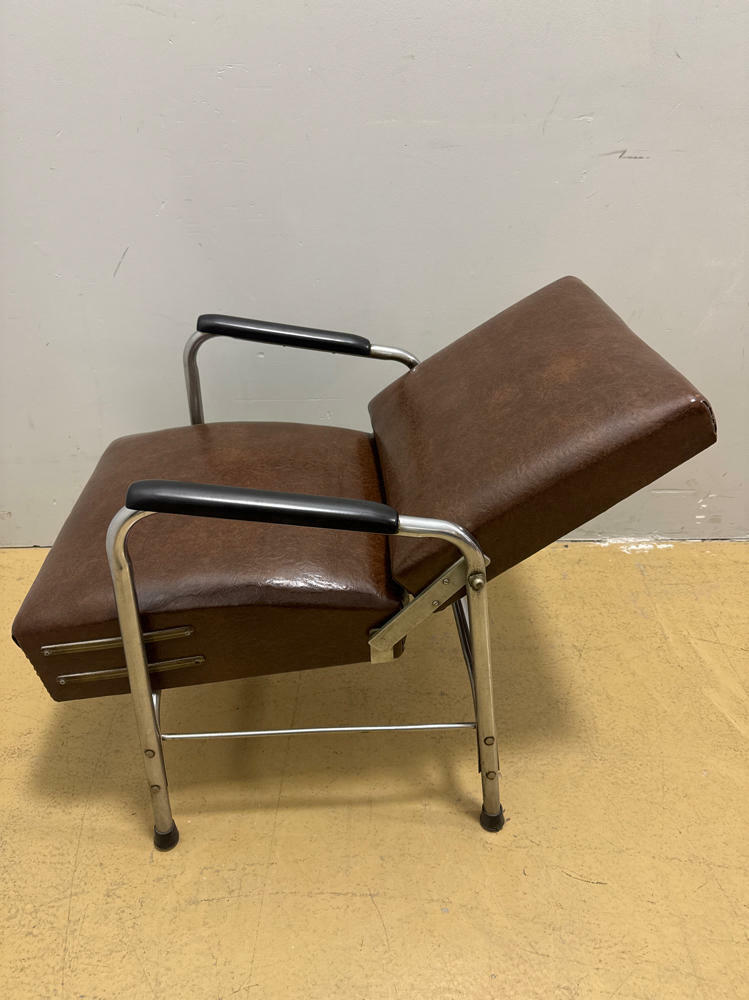 Dark Brown Leather Antique Auto Recline Shampoo Chair with Accessories-Made 1963 - Good