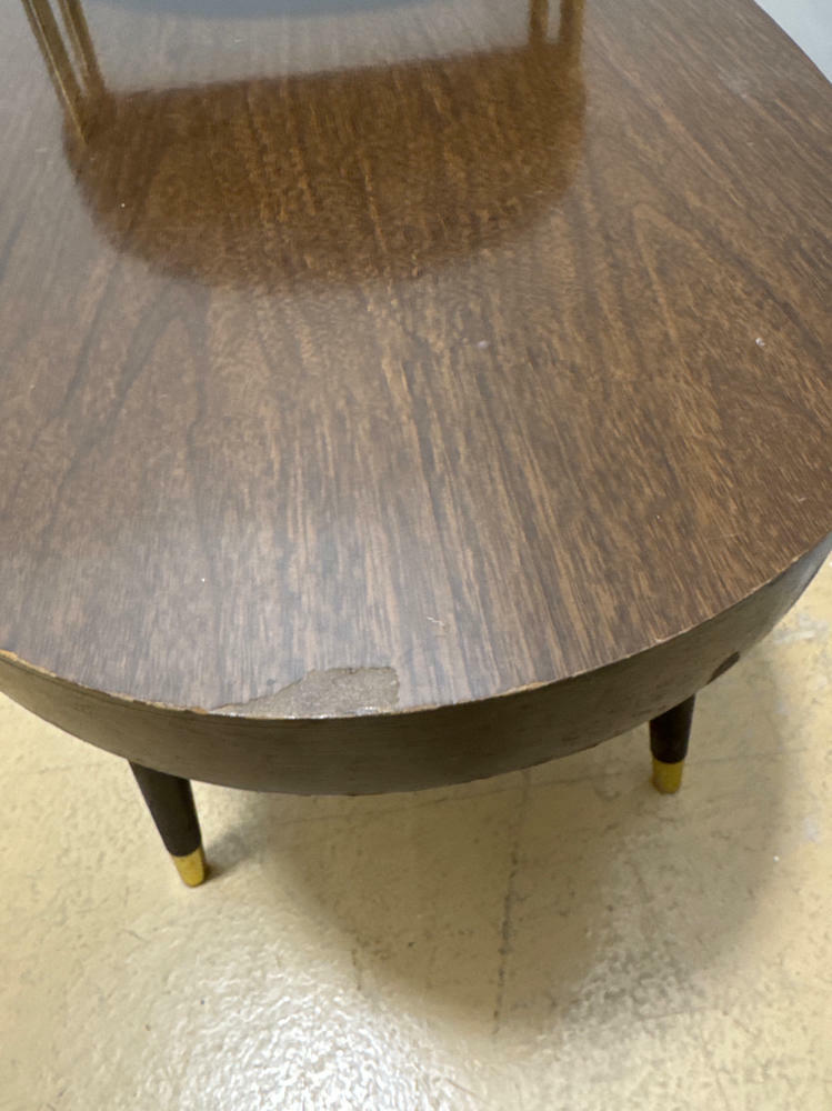Pair of Dark Wooden MCM Side Tables - Gold Accents - Home Furniture & Accents - Good