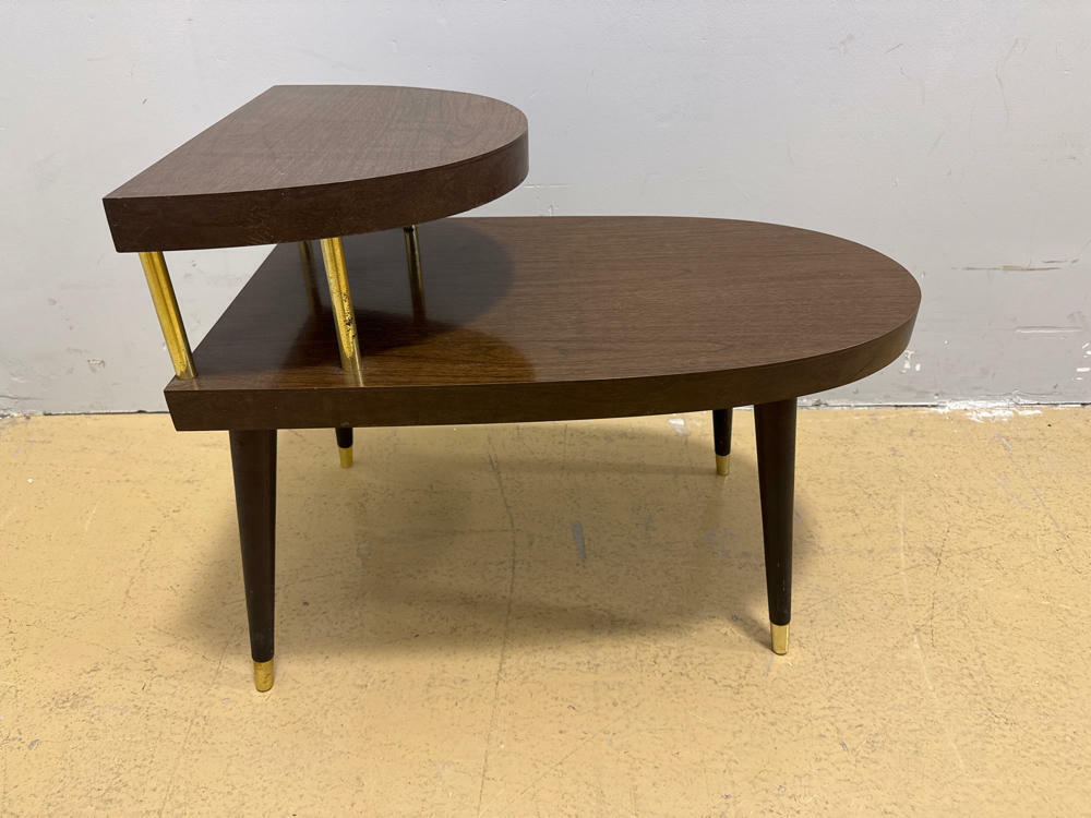 Pair of Dark Wooden MCM Side Tables - Gold Accents - Home Furniture & Accents - Good
