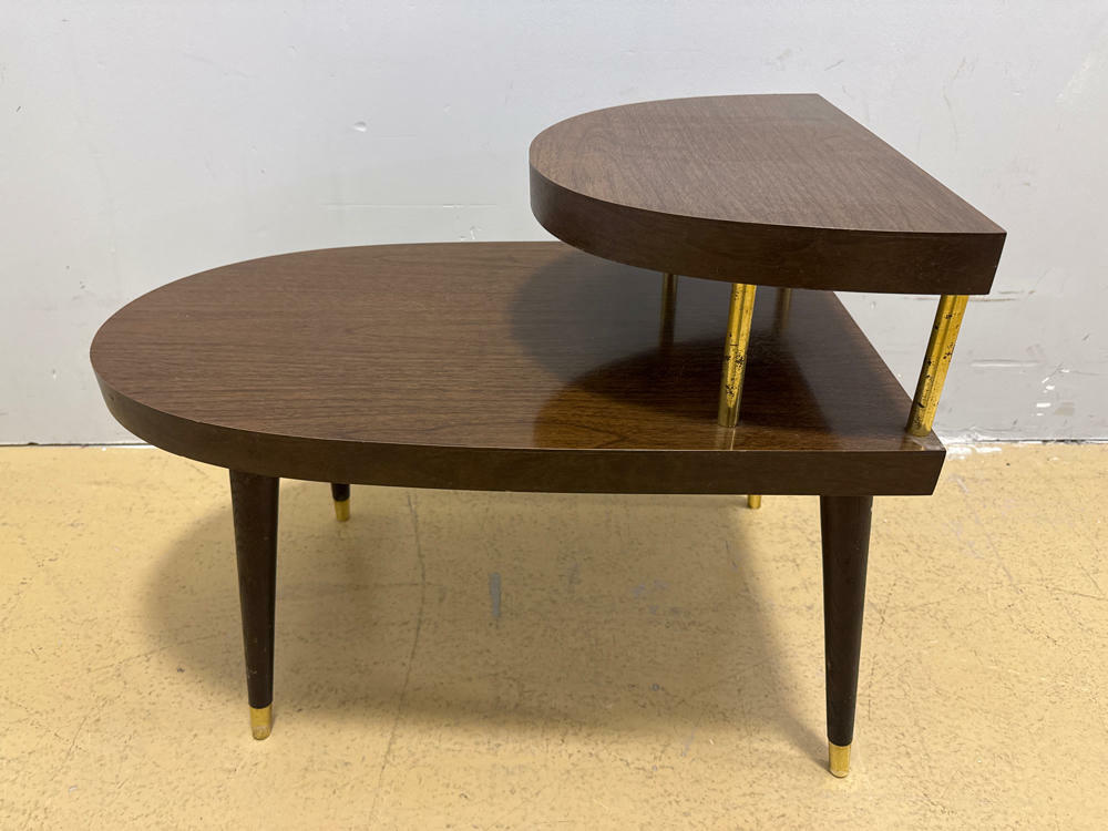 Pair of Dark Wooden MCM Side Tables - Gold Accents - Home Furniture & Accents - Good