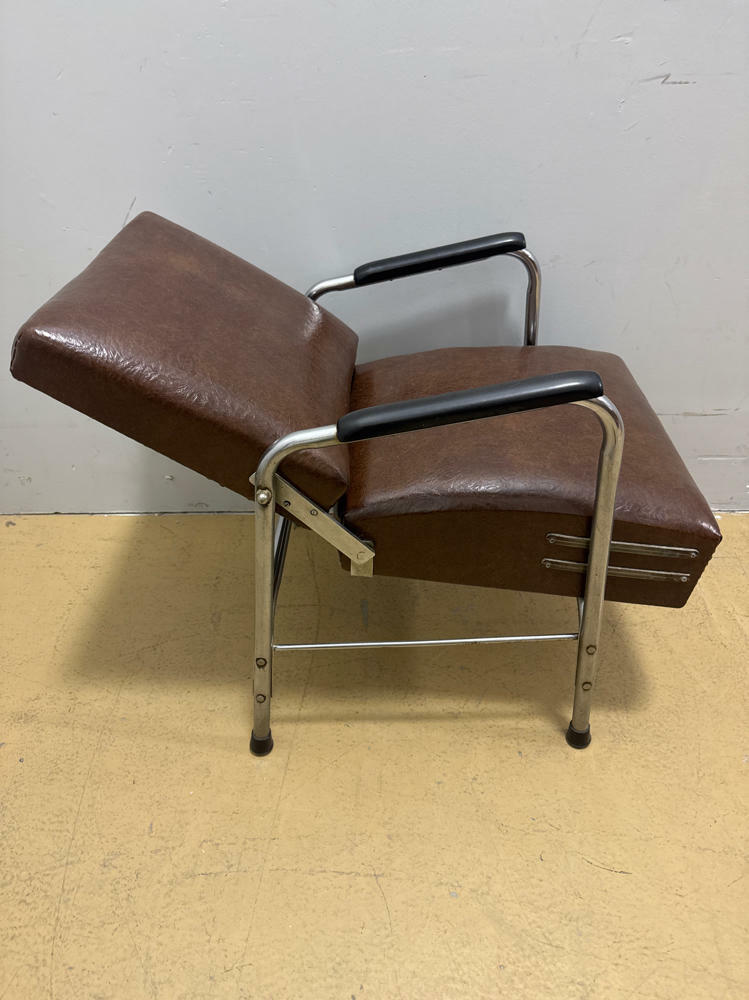 Dark Brown Leather Antique Auto Recline Shampoo Chair with Accessories-Made 1963 - Good