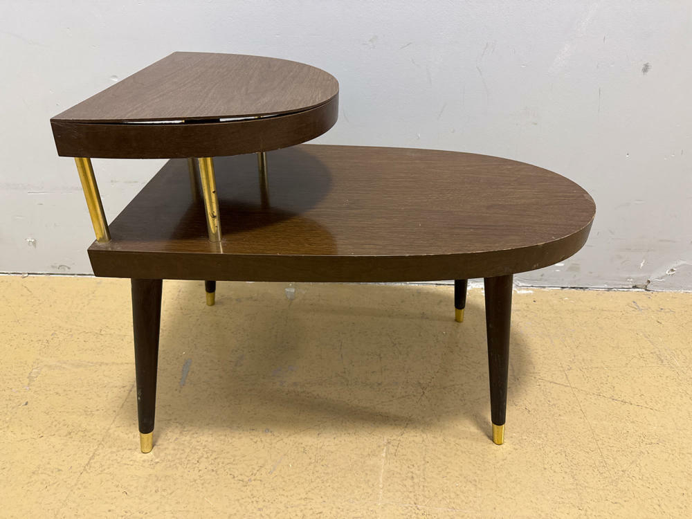 Pair of Dark Wooden MCM Side Tables - Gold Accents - Home Furniture & Accents - Good