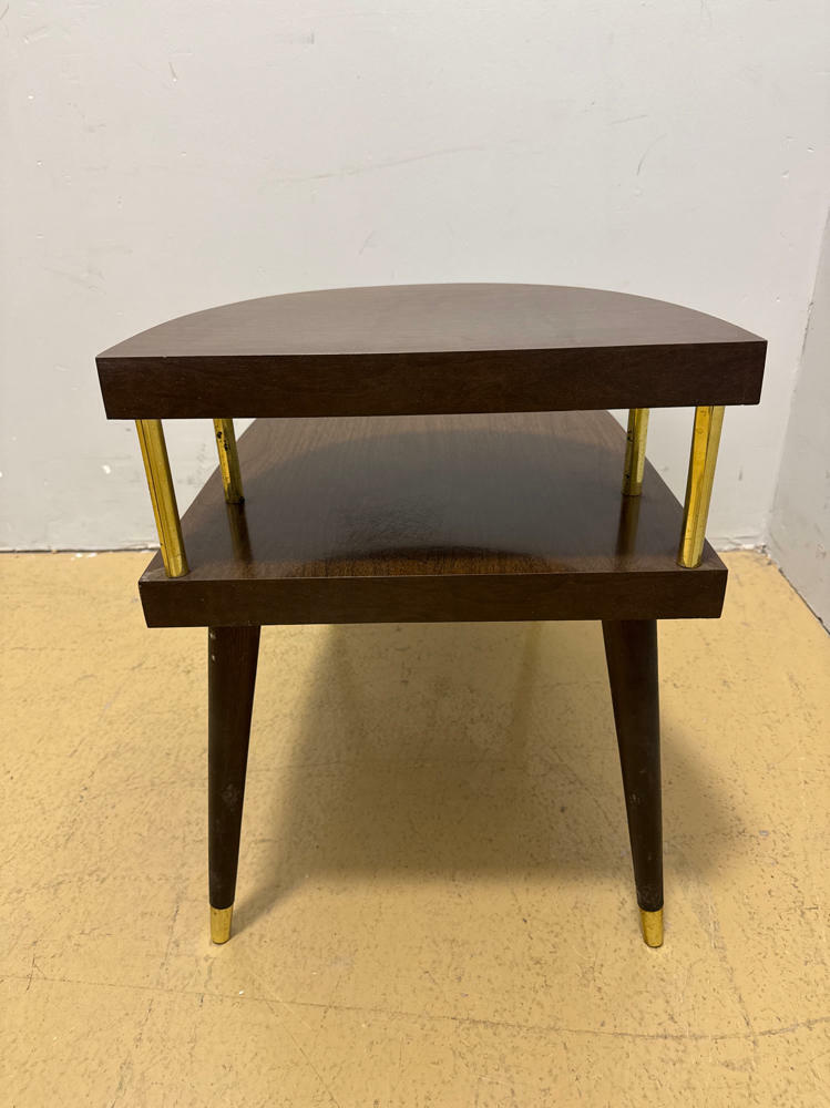 Pair of Dark Wooden MCM Side Tables - Gold Accents - Home Furniture & Accents - Good