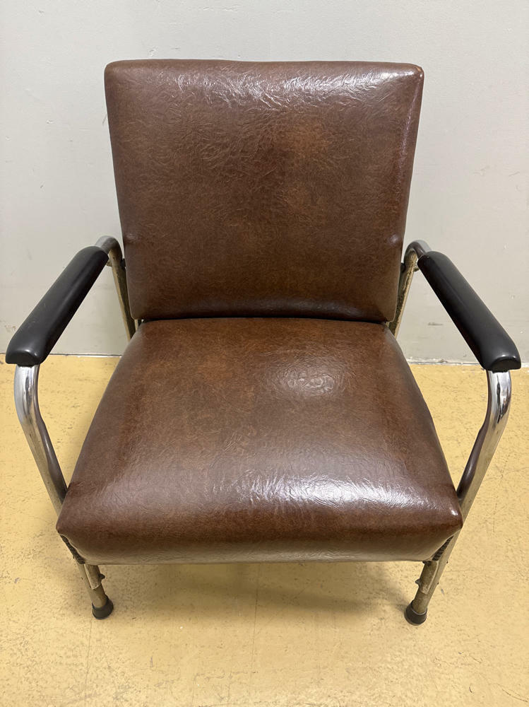 Dark Brown Leather Antique Auto Recline Shampoo Chair with Accessories-Made 1963 - Good