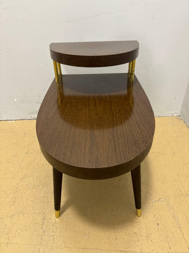 Pair of Dark Wooden MCM Side Tables - Gold Accents - Home Furniture & Accents - Good